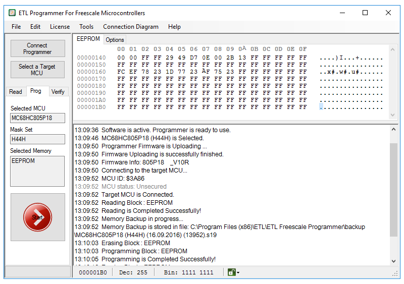 New ETL Programmer for MC68HC805P18 Microcontroller